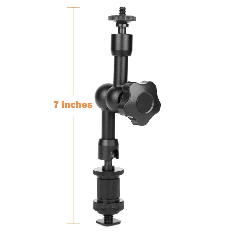 ChromLives 7'' Magic Arm, Articulating Magic Friction Arm Adjustable with Hot Shoe Mount 1/4'' Tripod Screw Compatible with DSLR Camera Rig/LCD/DV Monitor/LED Lights/Flash Light/Microphone