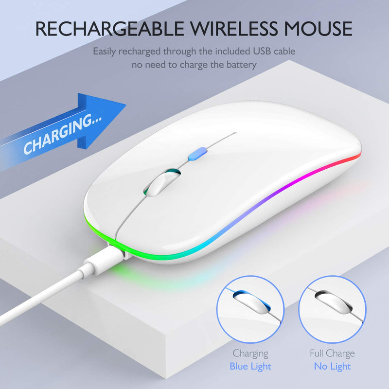 Bluetooth Mouse for ipad,Bluetooth Mouse for MacBook Air/Mac/MacBook Pro/Mini/ipad Pro/iMac/Laptop,Rechargeable Wireless Mouse for MacBook Air/MacBook pro Chromebook Laptop PC (White) White