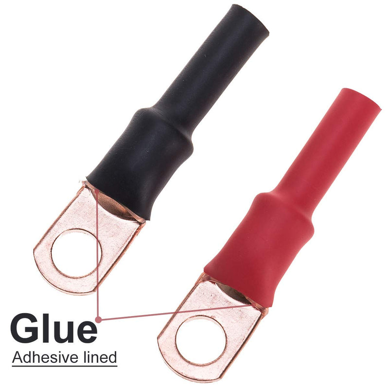 RockDIG 10-Pack Gauge 2/0-3/8 Copper Wire Lugs Battery Cable Terminal Connector with 3:1 Adhesive Lined Heat Shrink(5 Black, 5 Red) 10 Pack 2/0 AWG -- 3/8" Ring/Eye