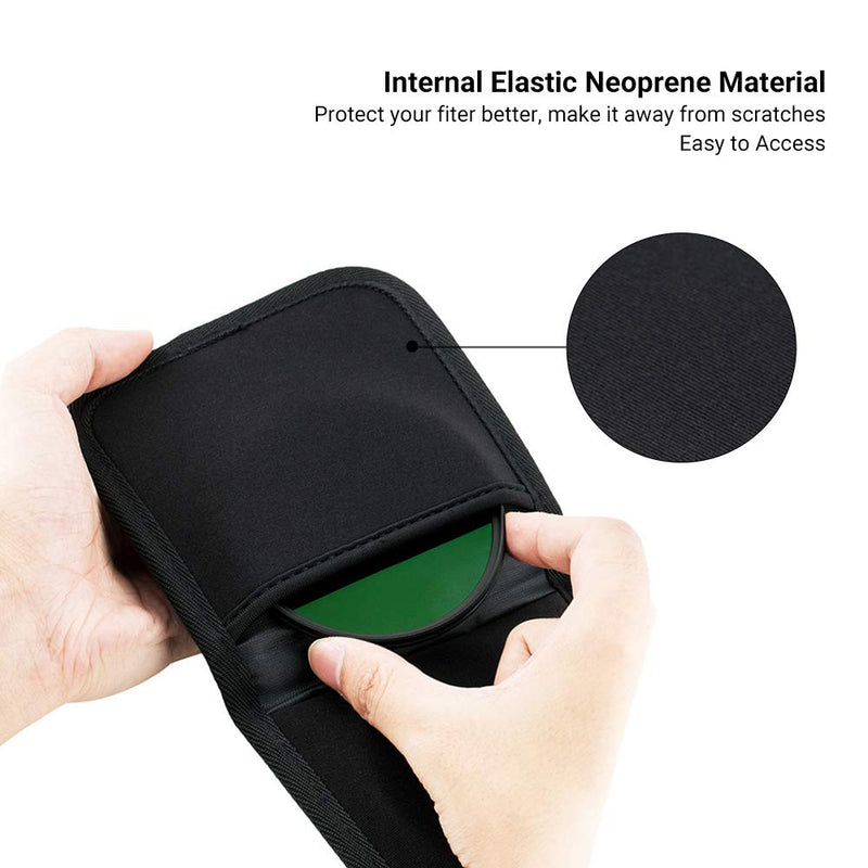 3 Pockets Camera Filter Case for Filter Up to 82mm (fits 82mm 72mm 67mm 62mm 58mm 55mm 52mm 49mm 46mm 43mm 40.5mm 37mm) with Microfiber Cleaning Cloth,Belt Loop Design Compact Lens Filter Pouch Wallet 3 Pockets