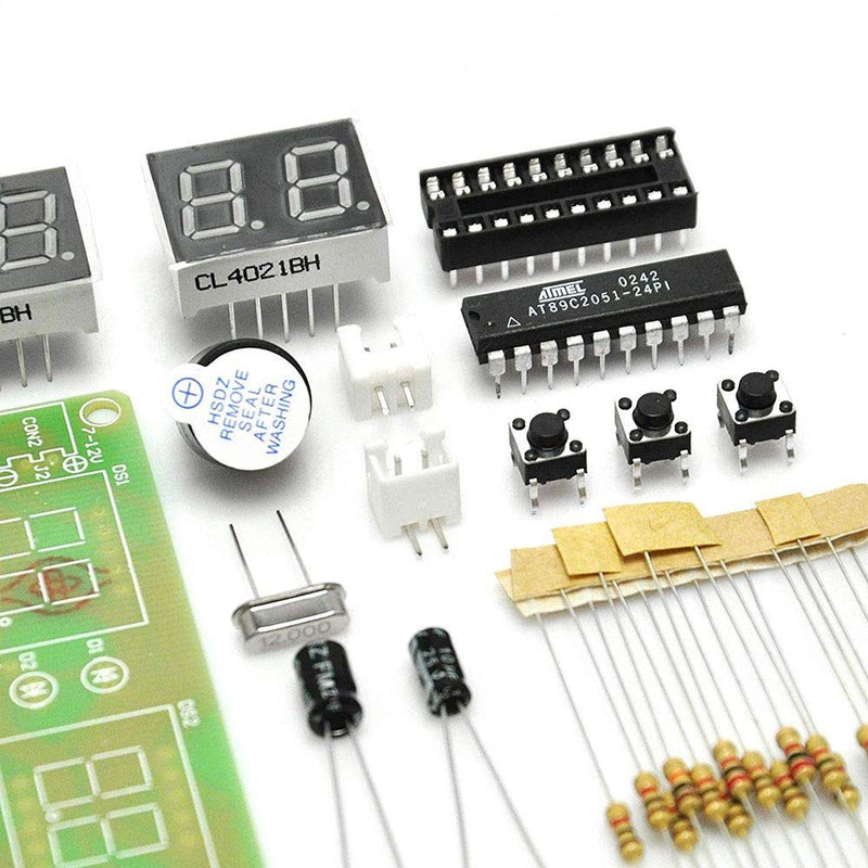 DAOKI Digital Clock DIY Kit 6Bits C51 AT89C2051 Chip Electronic Alarm Clock Kit PCB Board Soldering Practice FR-4 for Arduino with Battery Holder