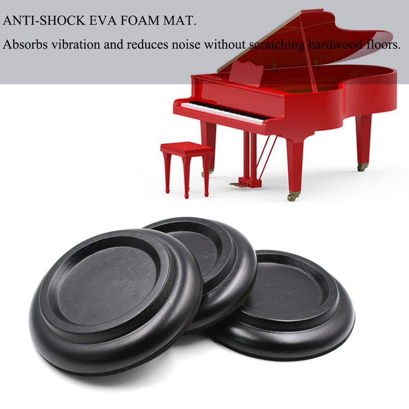 WOGOD Piano Caster Cups - Grand Piano Pad - Floor Protectors - Non-Slip Pad [Set of 3] (Black) Piano Caster Cups -Set of 3