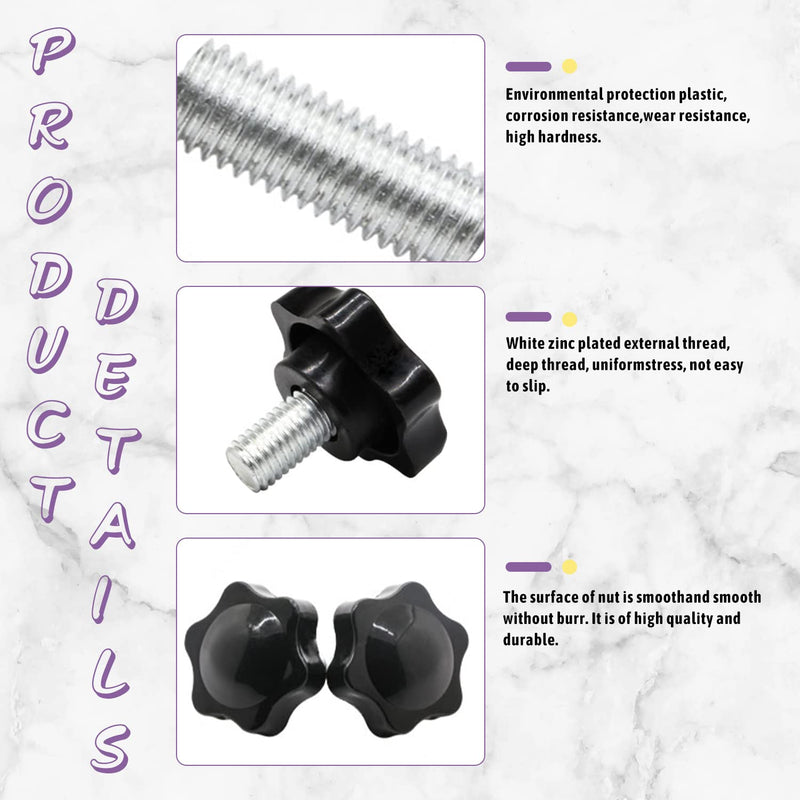 MroMax 2PCS M5x30mm Star Handle Knob Thread Replacement Tightening Screw Quick Disassembly Replacement Parts Clamping Handle Grip Screw Knob Black M5 x 30mm 25mm Head Dia