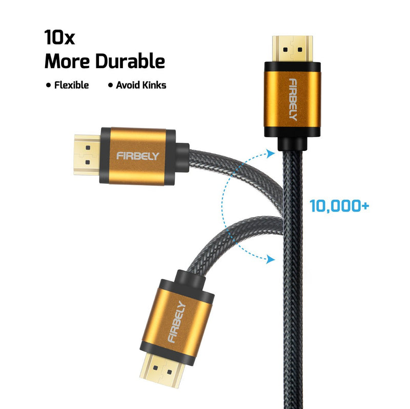 FIRBELY High Speed HDMI Cable- UHD HDMI Cord Braided Gold Plated Connector 60Hz Ultra High Speed 18Gbps Support Fire TV/Ethernet/Audio Return/Video 4K UHD 2160p HD 1080p 3D/Xbox Playstation 10 feet