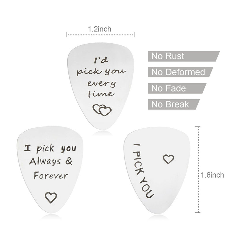 3 PCS Guitar Pick Jewelry Gifts for Him Men-Unique Birthday Gift for Musician Husband Boyfriend Wedding Valentines Father's Day