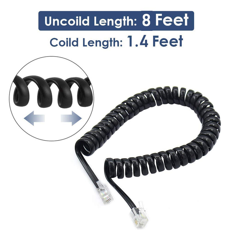 4 Pack Phone Cord Landline 8Ft Uncoiled/1.4Ft Coiled Landline Telephone Handset Cord Line Cable RJ9 4P4C Telephone Accessory Black 4Pack Cord