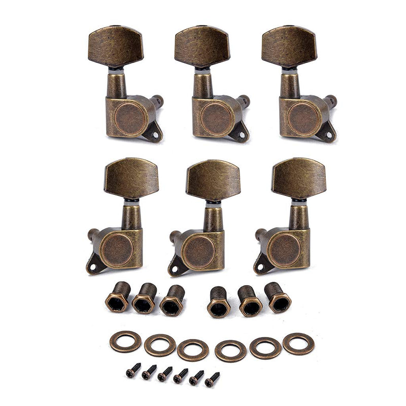 Alnicov Guitar Machine Heads String Tuning Pegs Tuner 3R3L for Acoustic or Electric Guitar Bronze