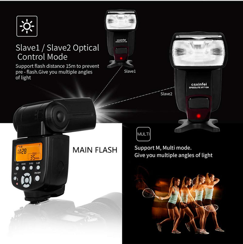 CSxinfei XF710A High Guide No.58 Flash Speedlite for Canon Nikon Pentax Olympus Fujifilm Panasonic DSLR Digital Cameras with Standard Hot Shoe