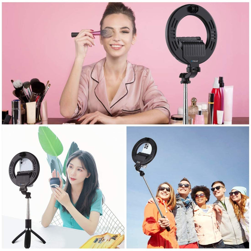 PULUZ Ring Light with Tripod Stand & Phone Holder & Bluetooth Remote, 5 inch Dimmable Selfie Ring Light for Live Streaming & Makeup, YouTube Video, Compatible with iOS/Android