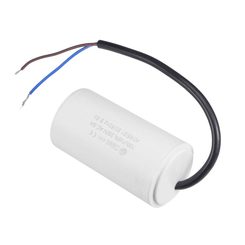 uxcell CBB60 Run Capacitor 100uF 250V AC 2 Wires 50/60Hz Cylinder 93x49mm White for Air Compressor Water Pump Motor