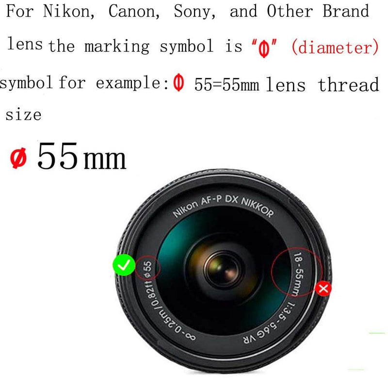 Shenligod 55mm Lens Cap 2pcs with Lens Cap Leash Hole Bundle for Canon for Nikon for Sony DSLR and Other Brand of Cameras Lens