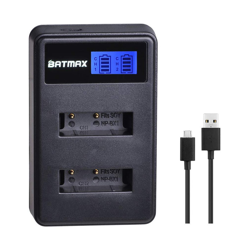 Batmax 4Packs NP-BX1 Battery (1600mAh) and LCD Dual USB Charger for Sony NP BX1/M8, Cyber-Shot DSC-HX80, RX1, RX1R, RX100, RX1RII, H400, HX300, HX50V, HX90V, WX300, WX350, HDR-AS10 Cameras