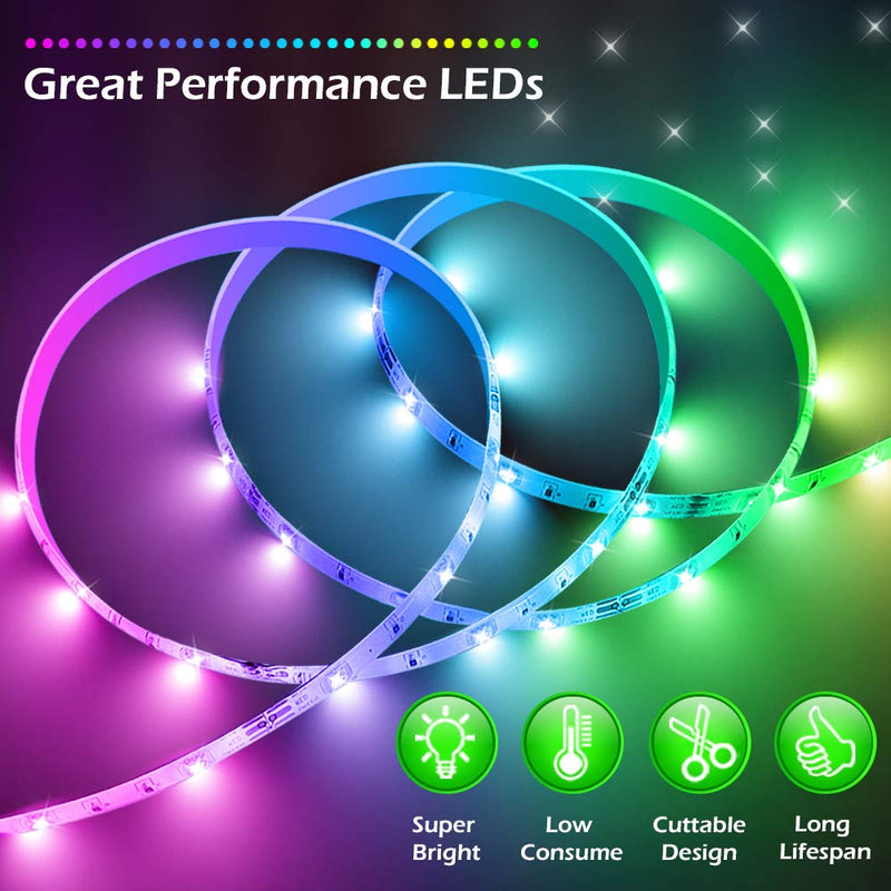 Led Strip Lights, 65.6ft Led Light Strips Music Sync Color Changing RGB Led Strip Built-in Mic,Bluetooth App Control LED Tape Lights with Remote,5050 RGB Rope Light Strips (APP+Remote+Mic+3 Button) 65.5ft-20m