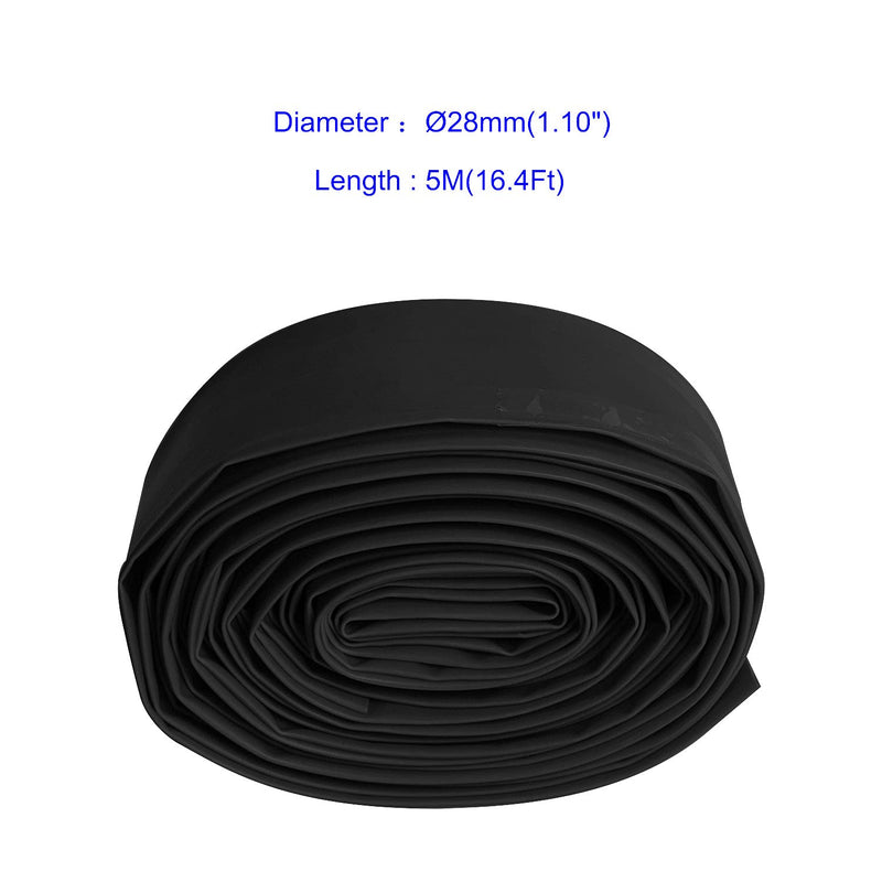 Aoje-Link 28mm ID Black Heat Shrink Tubing Shrinkable Tube 5M(16.4Ft) 1pcs 28mm x 5M(Ф*L)