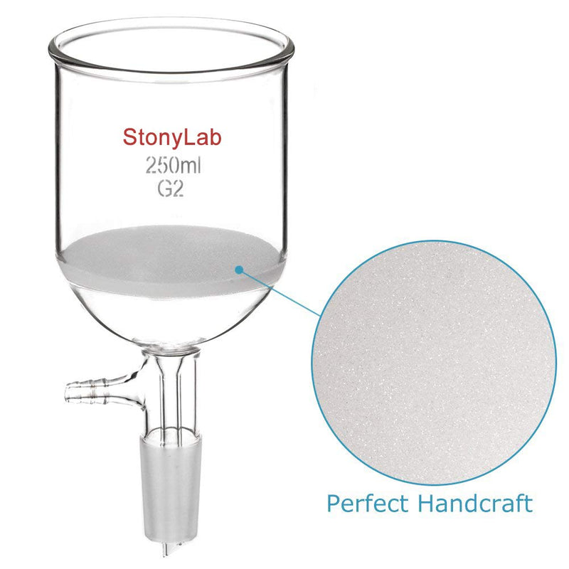StonyLab Borosilicate Glass Buchner Filtering Funnel 250ml with Medium Frit(G2), 76mm Inner-Diameter, 80mm Depth, with 24/40 Standard Taper Inner Joint and Vacuum Serrated Tubulation (250ml) 250 mL