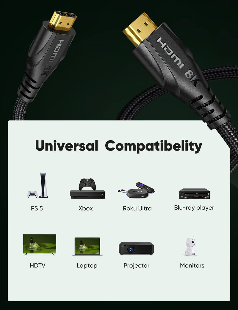 8K HDMI Cable 2.1 Long 15FT/5M, HD Ultra 48Gbps High Speed HDMI Braided Cord, Cratree 8K60Hz 4K120Hz 144Hz, HDCP 2.2&2.3, HDR10 Compatible with Samsung Fire Roku Apple TV 4K PS4 PS5 Xbox Series X