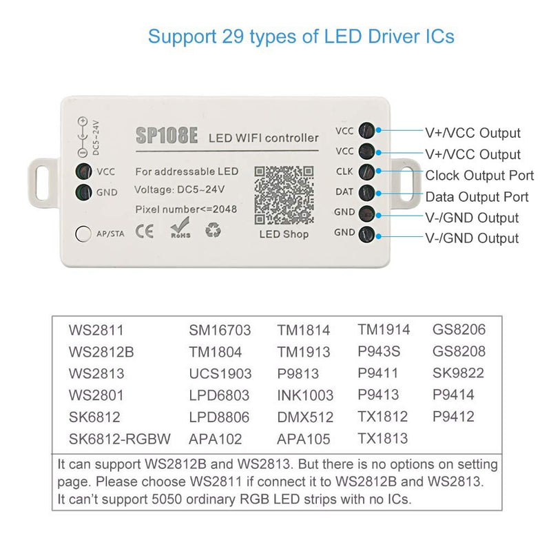 [AUSTRALIA] - RGBZONE WS2812B WS2811 WS2801 LED SP108E WiFi Controller DC5~24V for SK6812 SK6812-RGBW WS2812 WS2813 WS2815 AL2815 Strip Light ,iOS/Android App Group Control 