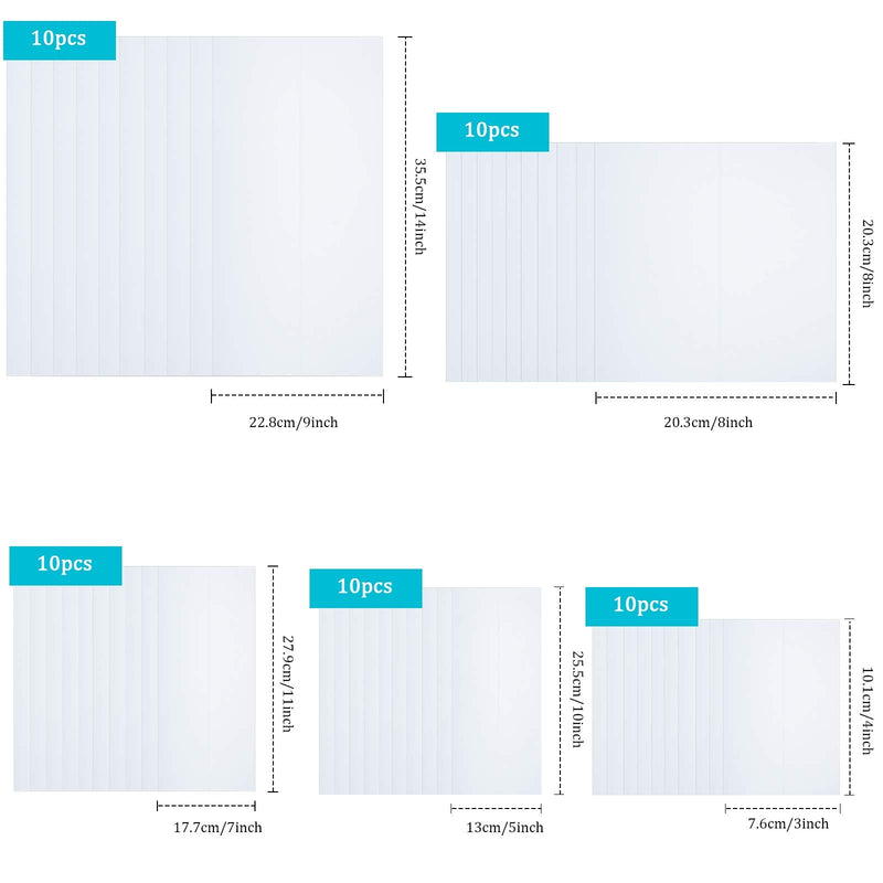 50 Pieces Sublimation Shrink Wrap Film Heat Shrink Wrap Bags White Shrink Wrap Tube for Mugs and Blanks Sublimation, 5 Different Sizes, 9 x 14 Inch, 8 x 8 Inch, 7 x 11 Inch, 5 x 10 Inch, 4 x 3 Inch