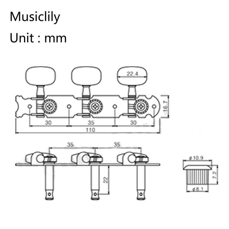 Musiclily Pro 3 On A Plate Acoustic Guitar String Machine Heads Tuning Pegs Keys Tuners Set, Nickel w/White Button Oval button Nickel