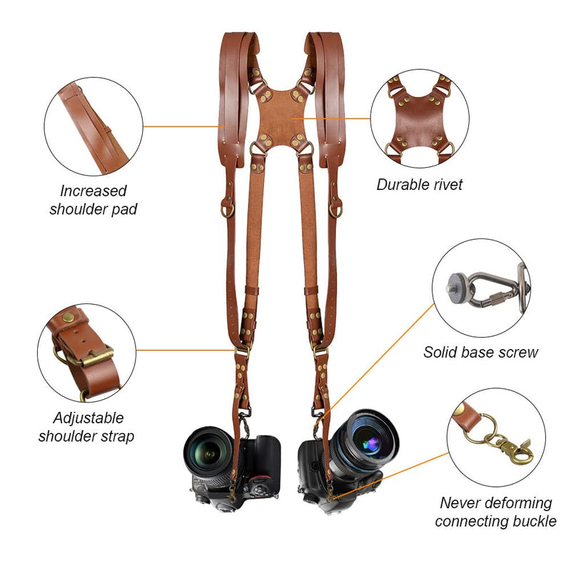 [AUSTRALIA] - Kasla Camera Strap, Camera Straps for Photographers-Leather Dual Camera Strap for Two DSLR/SLR Cameras (Brown) 