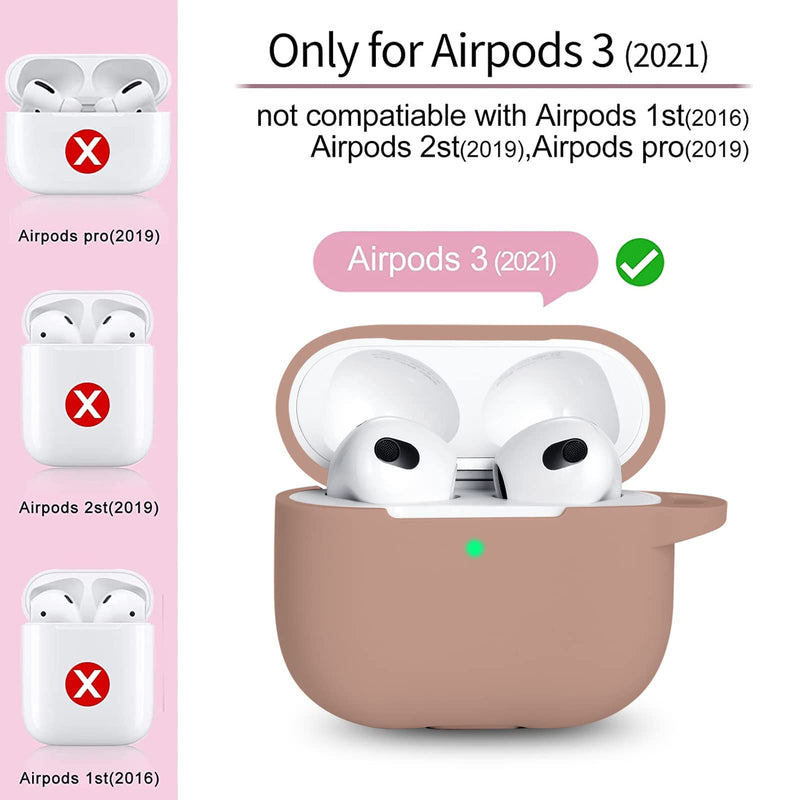 R-fun AirPods 3 Case Cover, Silicone Protective Accessories Skin with Keychain Compatible with Apple AirPod 3rd Generation 2021 for Women Girls,Front LED Visible-Milk Tea C-Milk tea