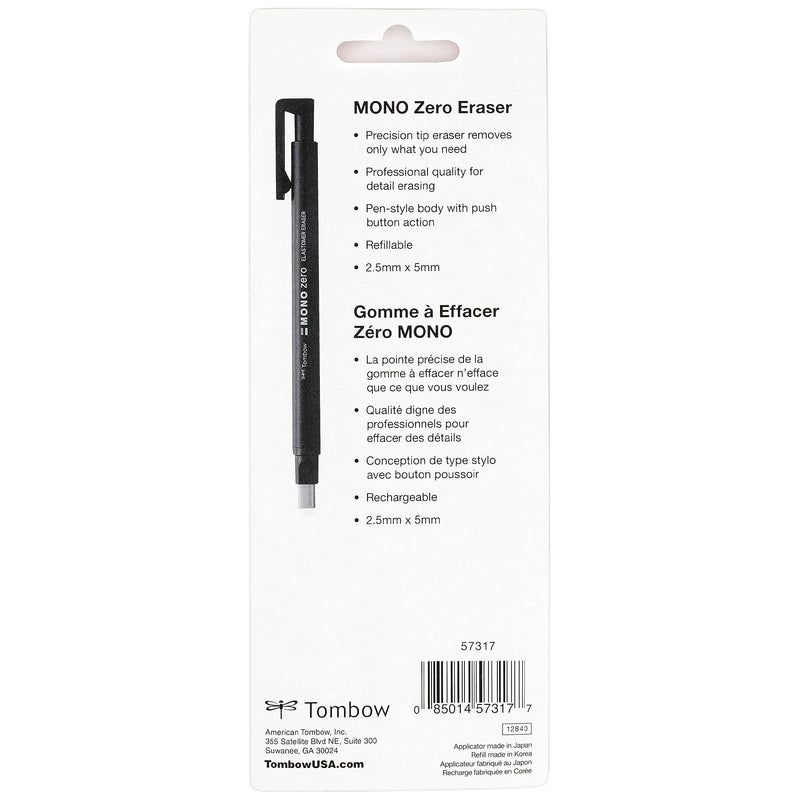 Tombow 57317 Mono Zero Eraser Value Pack, Rectangle 2.5mm. Precision Tip Pen-Style Eraser with Refill