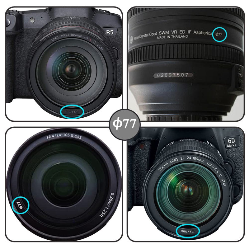 77mm Lens Cap for RF 24-105 mm f/4L Lens for Canon EOS R5 EOS R6 EOS R EOS RP Camera, for Sony FE 24-105mm f/4 Lens for Sony a7IV a7R4 Camera-2 Packs 77mm