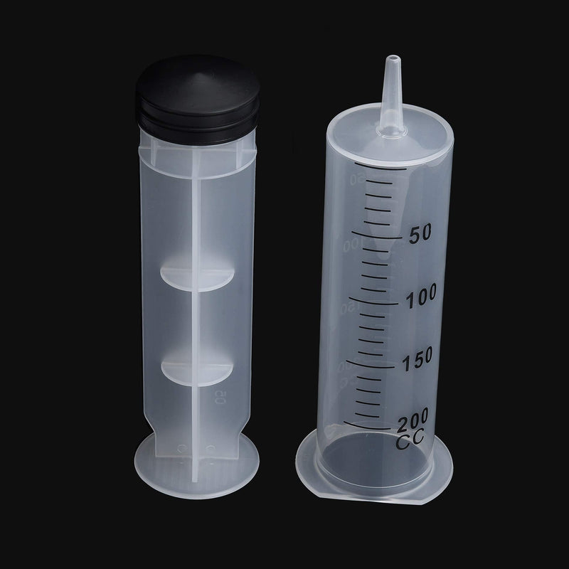 2 Pack 200ml Large Plastic Syringes for Scientific Labs, Liquid Dispensing Metric, and Multiple Uses