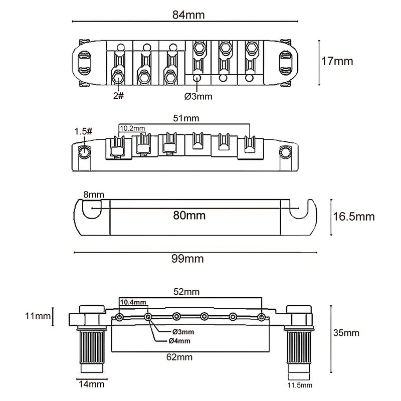 [AUSTRALIA] - JD.Moon Roller Saddle Bridge ABR-1 Tune-o-matic Bridge Tailpiece Bridge For Les Paul Guitar (Black) Black 