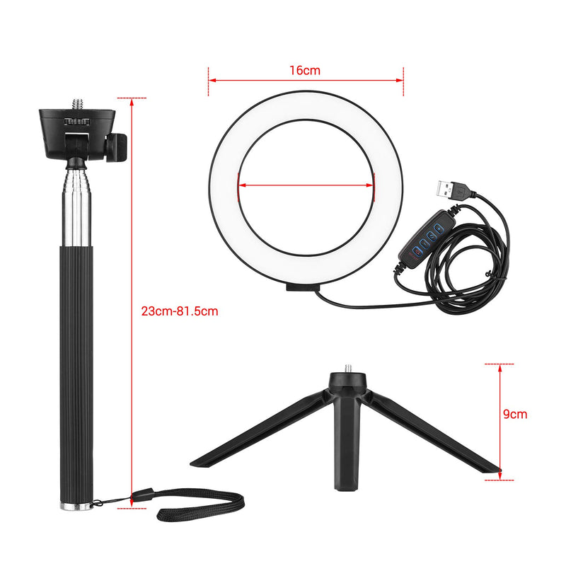 Docooler 6 Inch LED Ring Light with Tripod Stand Mini Desktop Tripod Ballhead for Video Recording Live Sream Makeup Portrait YouTube Video Lighting