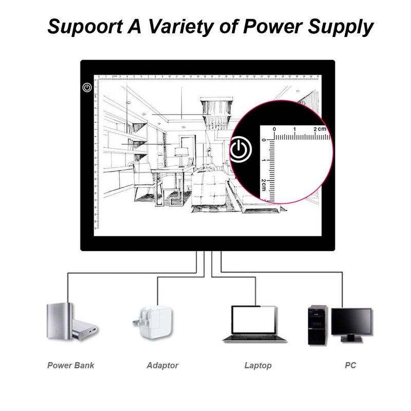 Tracing Light Pad, Fxuan A4 Upgraded USB Powered Portable Dimmable Brightness LED Artcraft Light Pad Tracer for Tattoo, Artists, Drawing, Painting, Animation, Stencilling Design, Trace Table