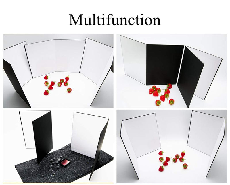 Meking 3 in 1 Photography Reflector Cardboard, 12 x 8 inch Folding Light Diffuser Board for Still Life, Product and Food Photo Shooting - Black, Silver and White, 2 Pack