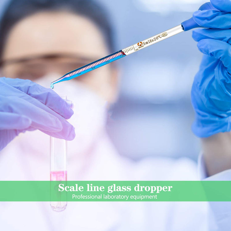 6 Pieces Glass Pipettes Graduated Dropper 0.5ml 1ml 2ml 3ml 5ml 10ml Long Glass Pipette Dropper with 6 Rubber Caps for Transfer Liquid Essential Oil 6 Pieces