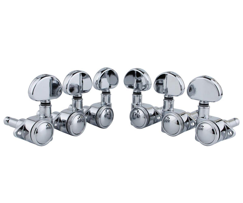 Guyker Guitar Locking Tuners (3L + 3R) – 1:21 Roto-Grip Lock String Rotomatics Tuning Key Pegs Machine Heads with Half-Moon Handle Replacement for Electric, Folk or Acoustic Guitars - Chrome chrome, 3R3L
