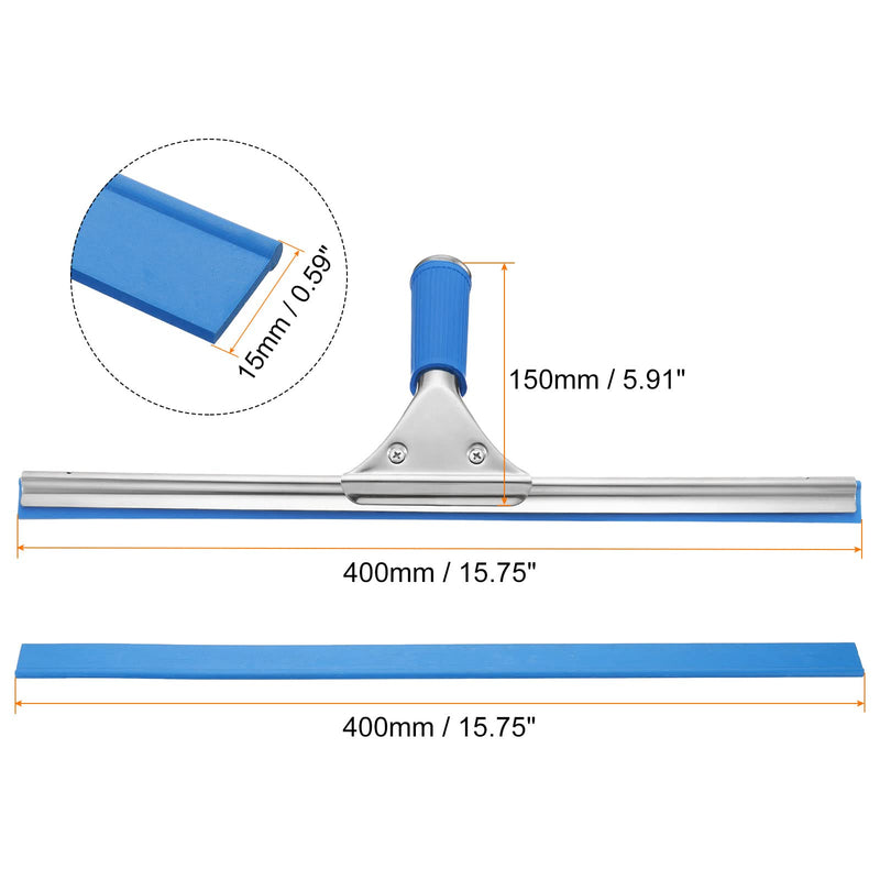 MECCANIXITY Shower Squeegee Stainless Steel Window Cleaning Tool with Replacement Rubber for Shower Glass Door, Bathroom Mirror, Marble Wall, 16 Inch, Blue