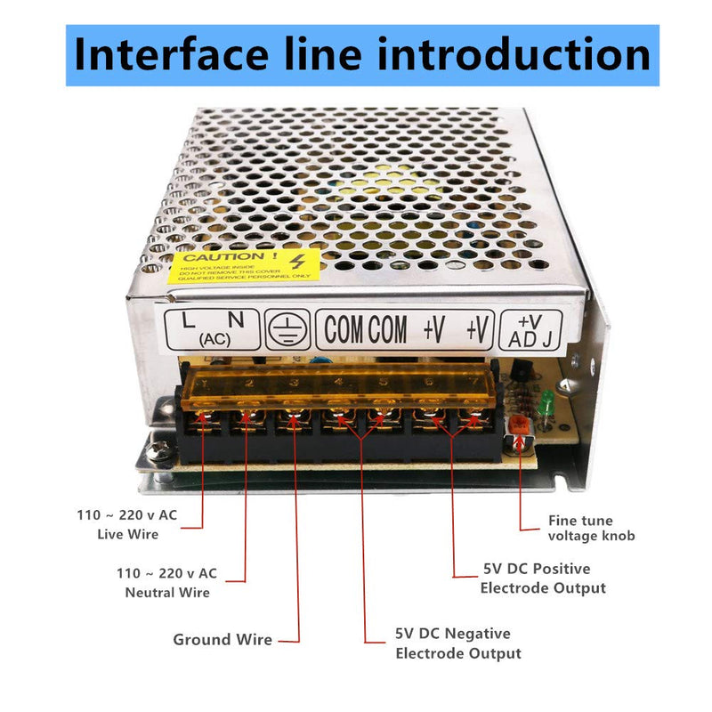 PHEVOS 5V 12A 60Watt Universal Switching Power Supply for Raspberry PI Models CCTV Radio Project WS2812B WS2811 WS2801 LED Strips Pixel Lights 5V12A