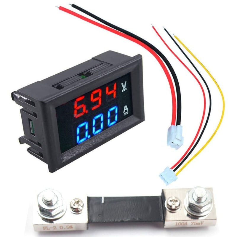 JacobsParts DC 100V 100A Voltmeter Ammeter Dual LED Display Panel Volt Guage Amp Meter Voltage Current Tester with Shunt 1