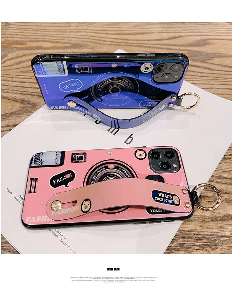 Aulzaju Case for Samsung Note 20 for Girls Women with Wrist Strap Stand Bling Holographic Cute Cartoon Camera Design with Ring Holder Kickstand Soft Sleek TPU Bumper Cover for Galaxy Note 20 Blue Samsung Galaxy Note 20