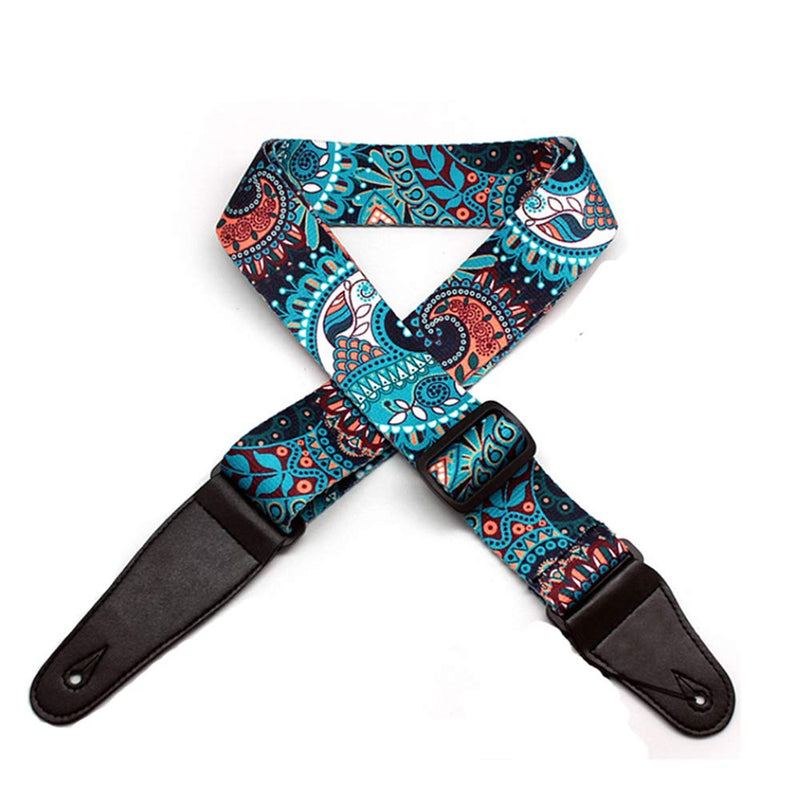 Printed Guitar Strap & Leather Ends with 6 Guitar Picks and 1 Strap Button. Shoulder Strap or Bass, Electric & Acoustic Guitars, Ideal Choice for Men Women Guitarist (Printed Blue) Printed Blue