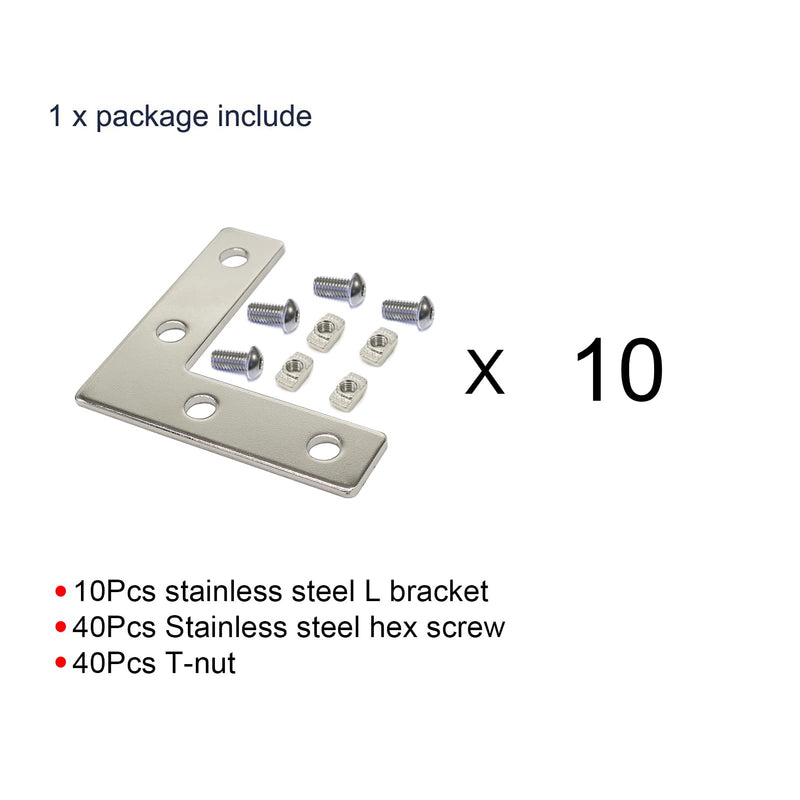 10 Sets Aluminum Extrusion L Brackets 10Pcs 2020 Aluminum Profiles Joint Brackets Plate Connector with 40Pcs M5 T Slot Nuts and Bolts for T Slot Rail 2020 T Slot Aluminum Extrusion