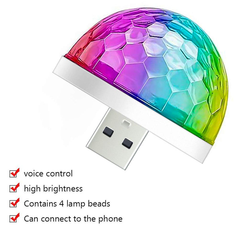 PARMPH USB Mini Disco Ball Party Lights, 3 Packs Sound Activated 3W RGB DJ Multi Colors Magic Strobe Stage Light for Car Christmas Birthday Club Karaoke Decoration, Apply to USB Interface and Phones