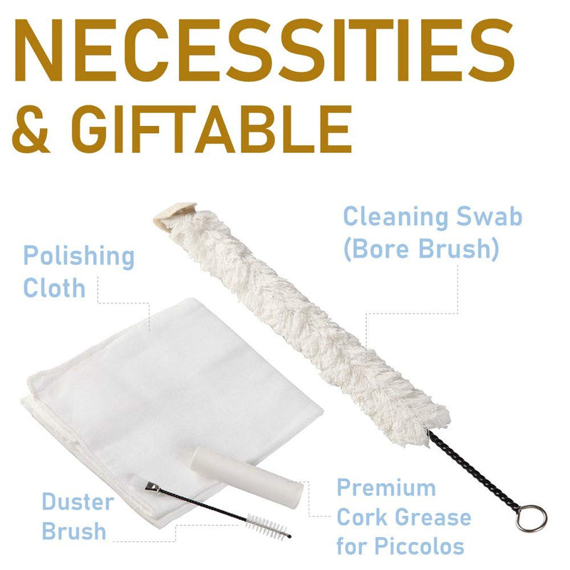 Libretto Flute ALL-INCLUSIVE Cleaning & Care Kit: Cleaning Swab + Dust Brush + Cleaning Cloth + Premium Cork Grease for Piccolo, Reusable Handy Bag, Great Maintenance Kit to Extend Life of your Flute!