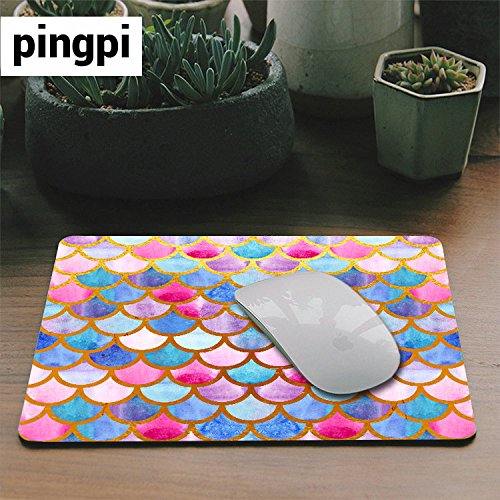 Pingpi Mermaid Scales Mouse Pad Custom for Girls,Watercolor Fish Scales Personalized Design Non-Slip Rubber Mousepad