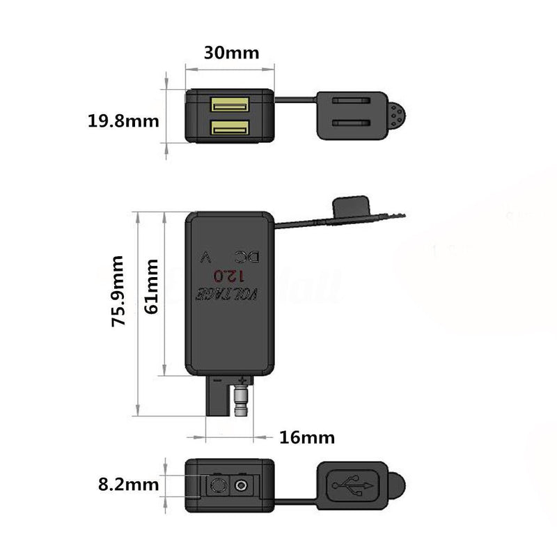 EPathChina SAE to USB Adapter with Voltmeter, 12V-24V 2.1A Waterproof Dual Port Power Socket Smart Phone Tablet GPS Charger for Motorcycle Car Boat Marine