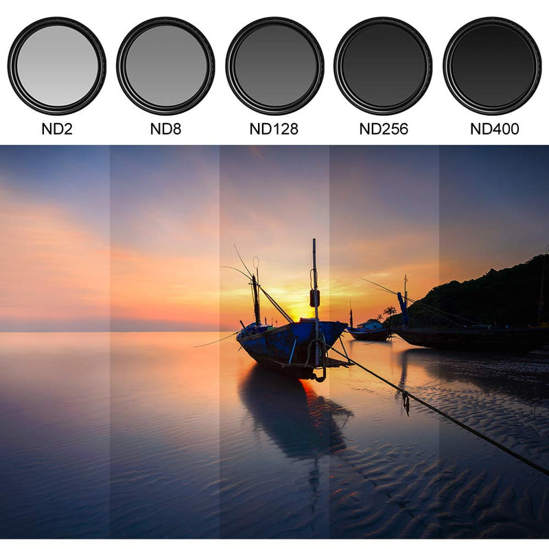 62mm ND Filter Slim Variable ND Neutral Density Filter Adjustable ND Fader ND2-ND400 Lens Filter for Canon Nikon Sony Pentax Olympus Fuji DSLR Camera 62mm