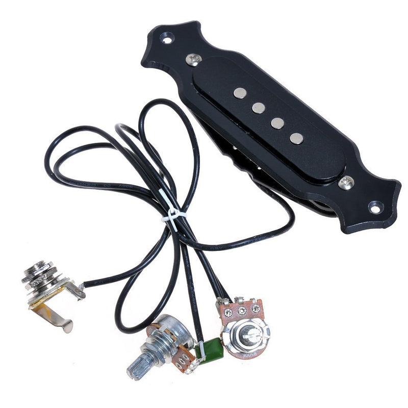 Musiclily Pre-Wired Sound Hole Single Coil Pickup Wiring Harness for 4 String Cigar Box Guitar, Black 4-string