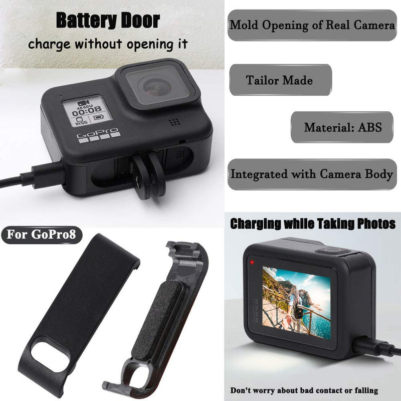 Hero8 Silicon Lens Adsorption Cap and ABS Battery Door Cover with Charging Port (2+1 Packs) for GoPro Hero 8 Black Action Camera，Fire Rock HERO8 Protective Cover Accessories Hero8-B