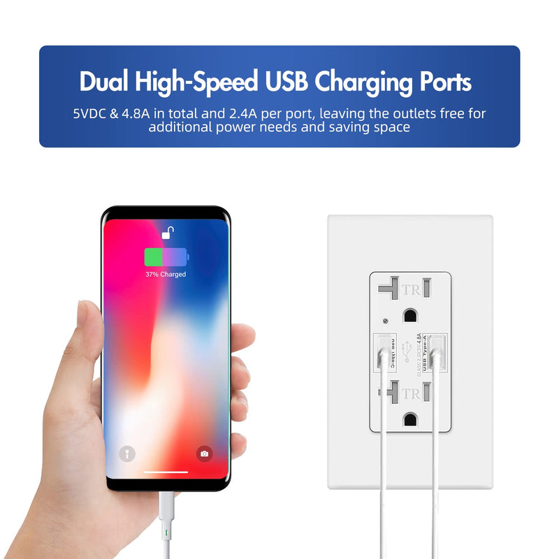USB C Outlet PD 24W Power Delivery Receptacle 4.8A, Receptacle in-Wall Charger with 20 Amp, 125 Volt Tamper-Resistant Outlet, White Not for laptops (USB c PD 1pack) 1 pack