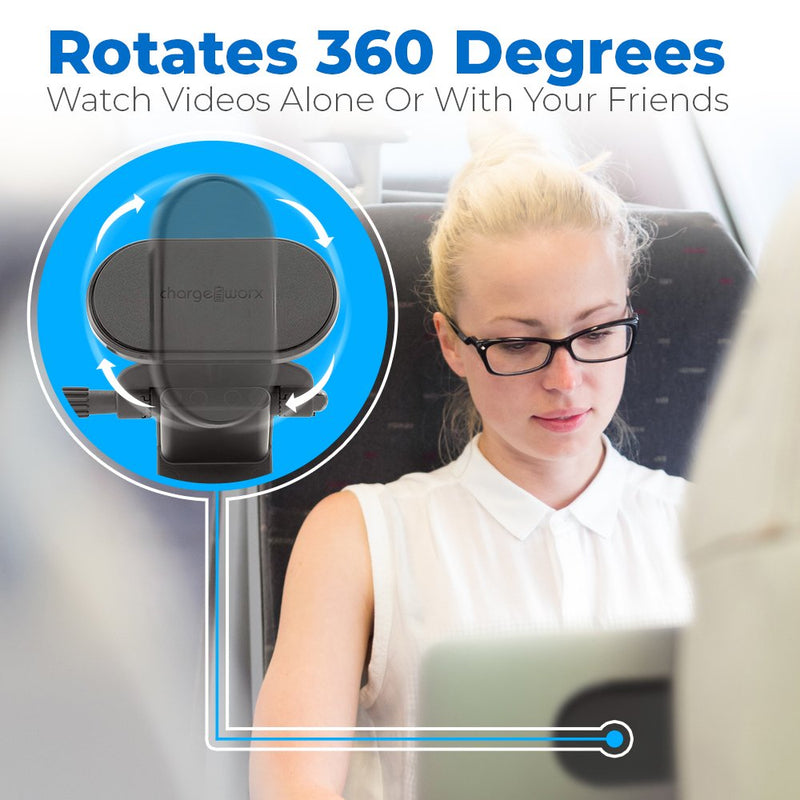 ChargeWorx Airplane Inflight Magnetic Phone & Tablet Mount - 360 Degrees Rotate Universal Device Flight Seat Holder - Designed Multi-Angled Viewing, Supports Different CellPhones & Tablets
