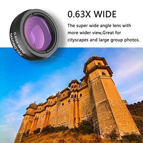 Azomovic Cell Phone Lens Kit, 3 in 1  Camera Lens Kit, 0.63X Wide Angle Lens +15X Macro Lens +198° Fisheye Lens, Professional for iPhone 8,7,6, 6s, X, Samsung, HTC, Nexus, iPad & Smartphones